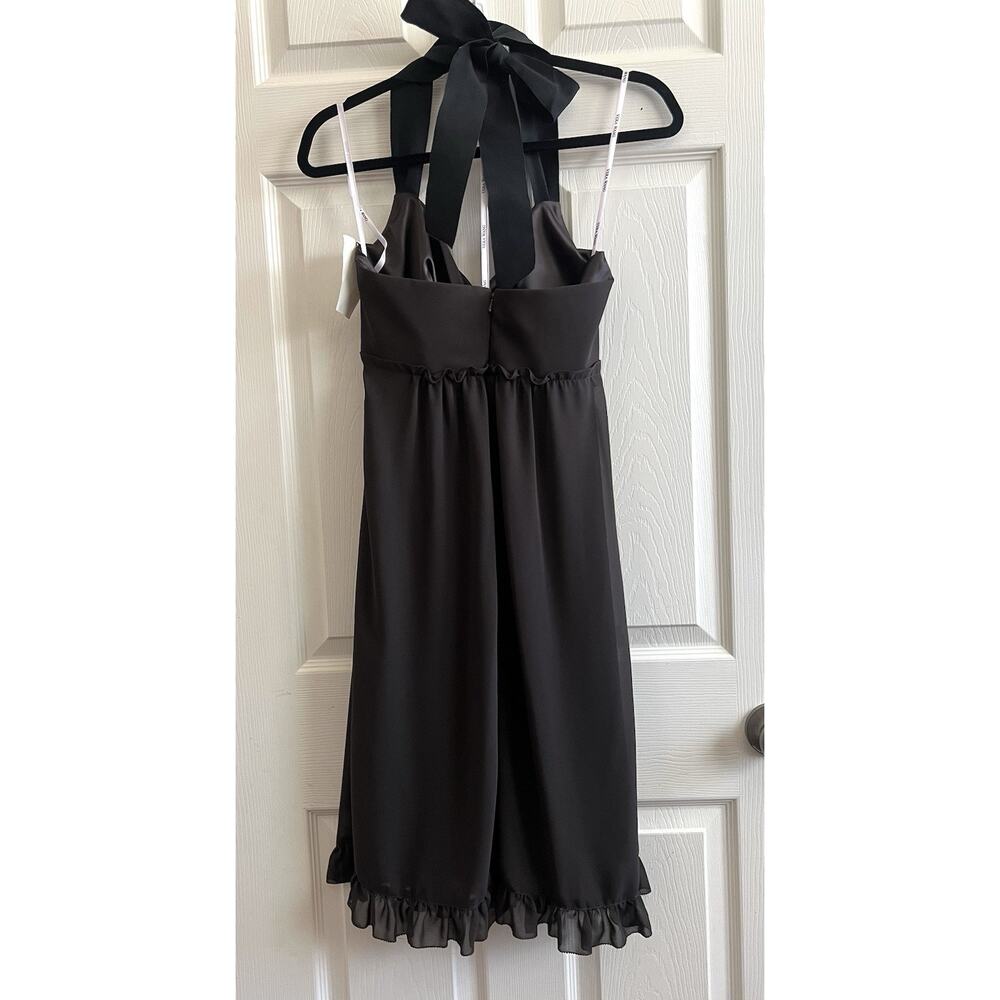 VERA WANG VTG Y2K Brown Chiffon Ruffle Grosgrain Ribbon Neck Babydoll Dress 6 - Picture 4 of 14